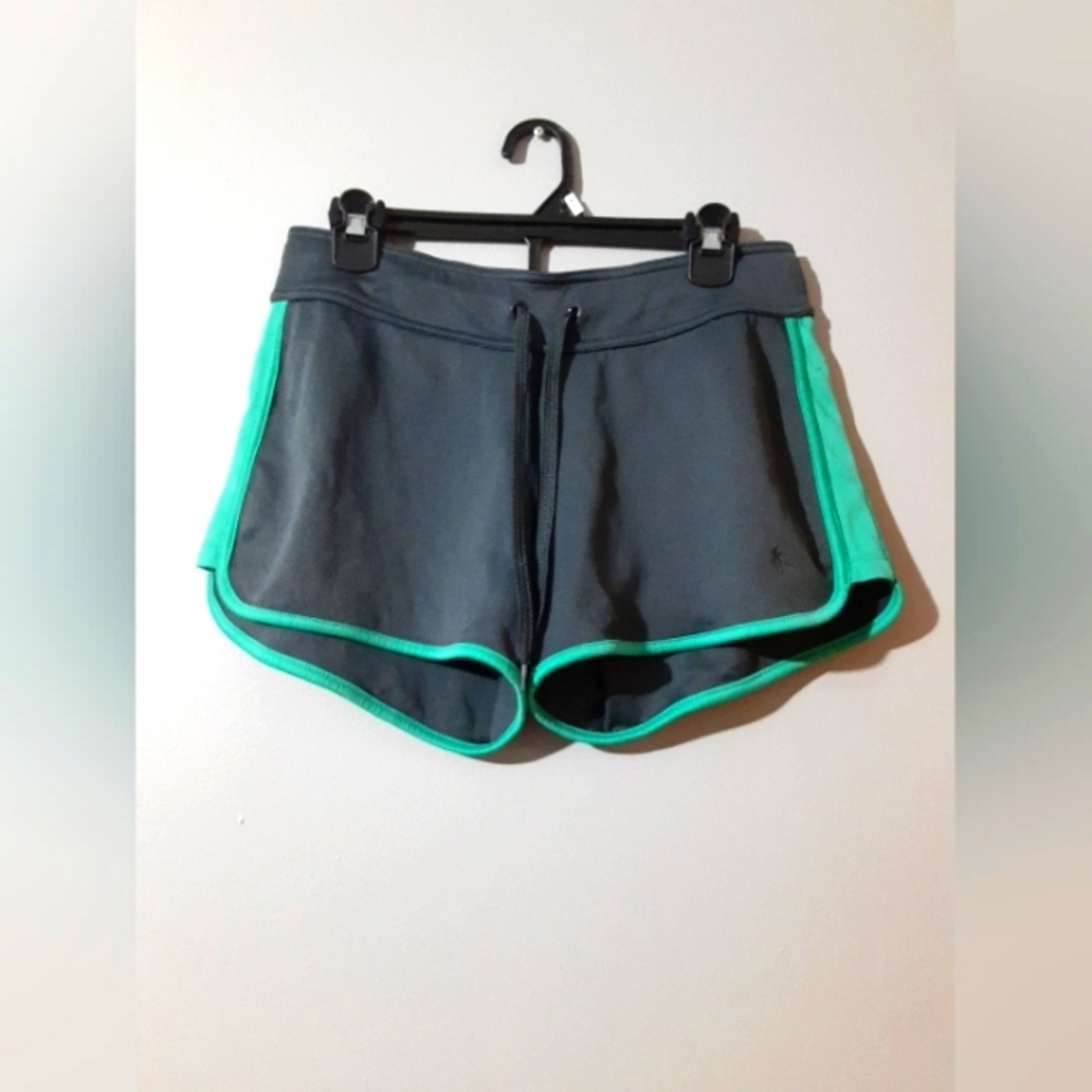 Danskin Women's Gray and Green Athletic Shorts Drawstring Elastic Waist S(4-6)
